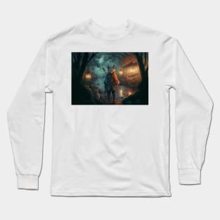 Guy with Fox Mask in the forest Long Sleeve T-Shirt